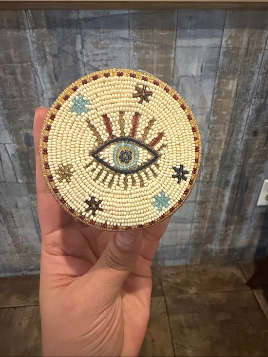 Anthropologie Other - Anthropologie Beaded Eye Motif Round Trinket Dish - Cream, Blue, Burgundy